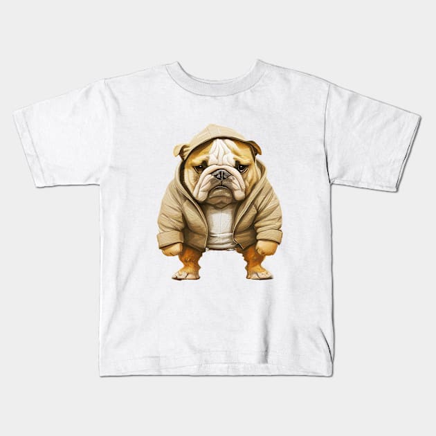 Bulldog Cute Adorable Humorous Illustration Kids T-Shirt by Cubebox